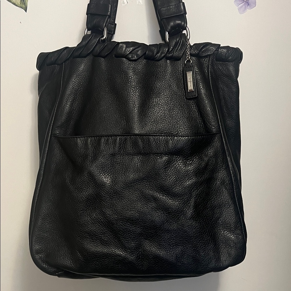 Cole Haan Black Braided-Trim Leather Tote